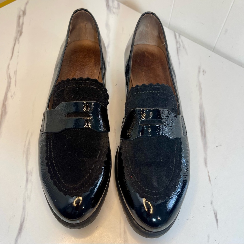 WONDERS Black Patent & Suede Wedge Loafers EU40 US 8.5-9 Made In Spain Ret. $220